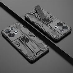 Silikon Hülle Handyhülle und Kunststoff Schutzhülle Hartschalen Tasche mit Magnetisch Ständer T01 für Oppo Reno8 Pro+ Plus 5G Schwarz