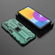 Silikon Hülle Handyhülle und Kunststoff Schutzhülle Hartschalen Tasche mit Magnetisch Ständer T01 für Samsung Galaxy M52 5G Grün