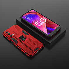 Silikon Hülle Handyhülle und Kunststoff Schutzhülle Hartschalen Tasche mit Magnetisch Ständer T02 für OnePlus Nord N200 5G Rot
