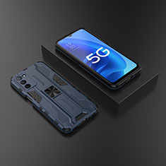 Silikon Hülle Handyhülle und Kunststoff Schutzhülle Hartschalen Tasche mit Magnetisch Ständer T02 für Oppo A55 5G Blau
