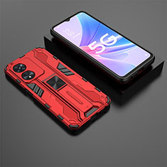 Silikon Hülle Handyhülle und Kunststoff Schutzhülle Hartschalen Tasche mit Magnetisch Ständer T02 für Oppo A58 5G Rot