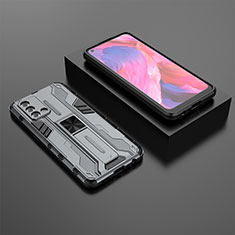 Silikon Hülle Handyhülle und Kunststoff Schutzhülle Hartschalen Tasche mit Magnetisch Ständer T02 für Oppo A74 4G Grau