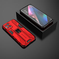 Silikon Hülle Handyhülle und Kunststoff Schutzhülle Hartschalen Tasche mit Magnetisch Ständer T02 für Oppo Find X3 5G Rot