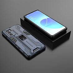 Silikon Hülle Handyhülle und Kunststoff Schutzhülle Hartschalen Tasche mit Magnetisch Ständer T02 für Oppo Reno6 Pro 5G India Blau