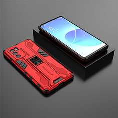Silikon Hülle Handyhülle und Kunststoff Schutzhülle Hartschalen Tasche mit Magnetisch Ständer T02 für Oppo Reno6 Pro 5G India Rot