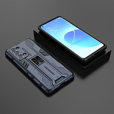 Silikon Hülle Handyhülle und Kunststoff Schutzhülle Hartschalen Tasche mit Magnetisch Ständer T02 für Oppo Reno6 Pro+ Plus 5G Blau