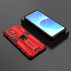 Silikon Hülle Handyhülle und Kunststoff Schutzhülle Hartschalen Tasche mit Magnetisch Ständer T02 für Oppo Reno6 Pro+ Plus 5G Rot