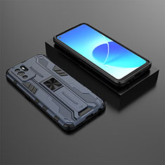 Silikon Hülle Handyhülle und Kunststoff Schutzhülle Hartschalen Tasche mit Magnetisch Ständer T02 für Oppo Reno6 Z 5G Blau