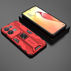 Silikon Hülle Handyhülle und Kunststoff Schutzhülle Hartschalen Tasche mit Magnetisch Ständer T02 für Oppo Reno8 Pro 5G Rot