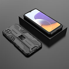 Silikon Hülle Handyhülle und Kunststoff Schutzhülle Hartschalen Tasche mit Magnetisch Ständer T02 für Samsung Galaxy A22 5G Schwarz