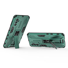 Silikon Hülle Handyhülle und Kunststoff Schutzhülle Hartschalen Tasche mit Magnetisch Ständer T02 für Samsung Galaxy M52 5G Grün
