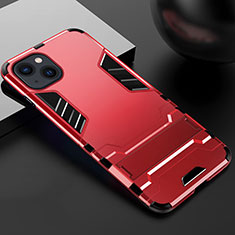Silikon Hülle Handyhülle und Kunststoff Schutzhülle Hartschalen Tasche mit Ständer A01 für Apple iPhone 13 Rot