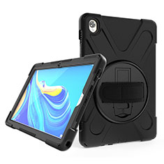 Silikon Hülle Handyhülle und Kunststoff Schutzhülle Hartschalen Tasche mit Ständer A01 für Huawei MatePad 10.8 Schwarz