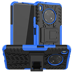 Silikon Hülle Handyhülle und Kunststoff Schutzhülle Hartschalen Tasche mit Ständer A01 für Huawei Y9a Blau