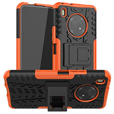 Silikon Hülle Handyhülle und Kunststoff Schutzhülle Hartschalen Tasche mit Ständer A01 für Huawei Y9a Orange
