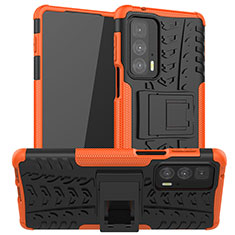 Silikon Hülle Handyhülle und Kunststoff Schutzhülle Hartschalen Tasche mit Ständer A01 für Motorola Moto Edge 20 Pro 5G Orange
