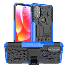 Silikon Hülle Handyhülle und Kunststoff Schutzhülle Hartschalen Tasche mit Ständer A01 für Motorola Moto G Power (2022) Blau