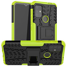 Silikon Hülle Handyhülle und Kunststoff Schutzhülle Hartschalen Tasche mit Ständer A01 für Motorola Moto G10 Grün
