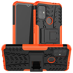 Silikon Hülle Handyhülle und Kunststoff Schutzhülle Hartschalen Tasche mit Ständer A01 für Motorola Moto G10 Orange