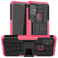 Silikon Hülle Handyhülle und Kunststoff Schutzhülle Hartschalen Tasche mit Ständer A01 für Motorola Moto G10 Pink