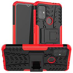 Silikon Hülle Handyhülle und Kunststoff Schutzhülle Hartschalen Tasche mit Ständer A01 für Motorola Moto G10 Power Rot
