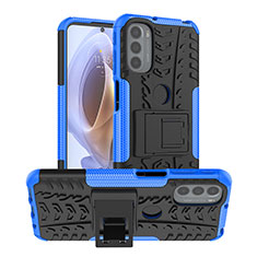 Silikon Hülle Handyhülle und Kunststoff Schutzhülle Hartschalen Tasche mit Ständer A01 für Motorola Moto G31 Blau