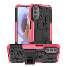 Silikon Hülle Handyhülle und Kunststoff Schutzhülle Hartschalen Tasche mit Ständer A01 für Motorola Moto G31 Pink