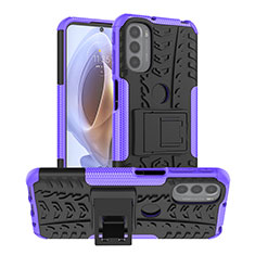 Silikon Hülle Handyhülle und Kunststoff Schutzhülle Hartschalen Tasche mit Ständer A01 für Motorola Moto G31 Violett
