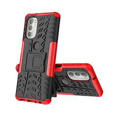 Silikon Hülle Handyhülle und Kunststoff Schutzhülle Hartschalen Tasche mit Ständer A01 für Motorola Moto G51 5G Rot