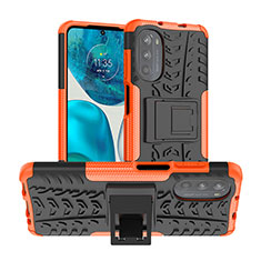 Silikon Hülle Handyhülle und Kunststoff Schutzhülle Hartschalen Tasche mit Ständer A01 für Motorola MOTO G52 Orange