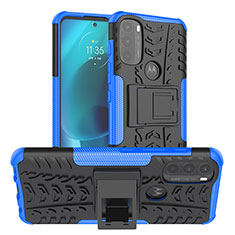 Silikon Hülle Handyhülle und Kunststoff Schutzhülle Hartschalen Tasche mit Ständer A01 für Motorola Moto G71 5G Blau