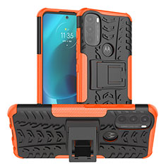 Silikon Hülle Handyhülle und Kunststoff Schutzhülle Hartschalen Tasche mit Ständer A01 für Motorola Moto G71 5G Orange