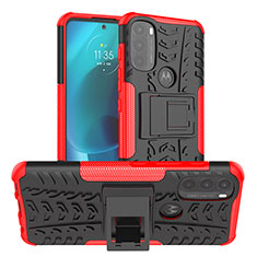 Silikon Hülle Handyhülle und Kunststoff Schutzhülle Hartschalen Tasche mit Ständer A01 für Motorola Moto G71 5G Rot