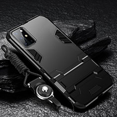Silikon Hülle Handyhülle und Kunststoff Schutzhülle Hartschalen Tasche mit Ständer A01 für OnePlus 8T 5G Schwarz