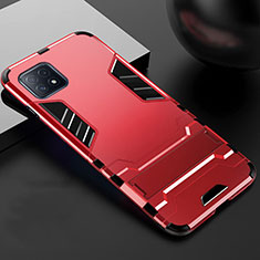 Silikon Hülle Handyhülle und Kunststoff Schutzhülle Hartschalen Tasche mit Ständer A01 für Oppo A73 5G Rot