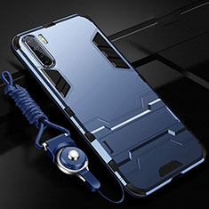 Silikon Hülle Handyhülle und Kunststoff Schutzhülle Hartschalen Tasche mit Ständer A01 für Oppo A91 Blau