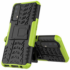 Silikon Hülle Handyhülle und Kunststoff Schutzhülle Hartschalen Tasche mit Ständer A01 für Realme 7 Grün