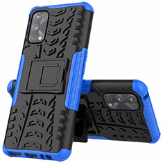 Silikon Hülle Handyhülle und Kunststoff Schutzhülle Hartschalen Tasche mit Ständer A01 für Realme 7 Pro Blau