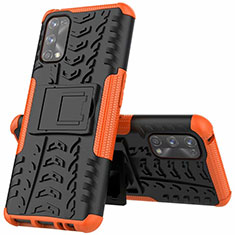Silikon Hülle Handyhülle und Kunststoff Schutzhülle Hartschalen Tasche mit Ständer A01 für Realme 7 Pro Orange