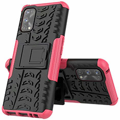 Silikon Hülle Handyhülle und Kunststoff Schutzhülle Hartschalen Tasche mit Ständer A01 für Realme 7 Pro Rosa