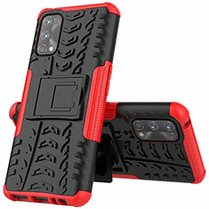Silikon Hülle Handyhülle und Kunststoff Schutzhülle Hartschalen Tasche mit Ständer A01 für Realme 7 Pro Rot