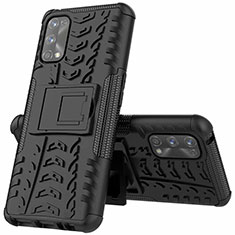 Silikon Hülle Handyhülle und Kunststoff Schutzhülle Hartschalen Tasche mit Ständer A01 für Realme 7 Pro Schwarz