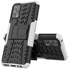 Silikon Hülle Handyhülle und Kunststoff Schutzhülle Hartschalen Tasche mit Ständer A01 für Realme 7 Pro Weiß