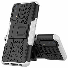 Silikon Hülle Handyhülle und Kunststoff Schutzhülle Hartschalen Tasche mit Ständer A01 für Realme Narzo 20 Pro Weiß