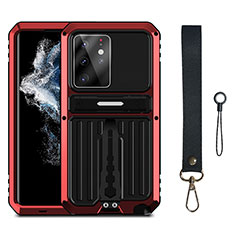 Silikon Hülle Handyhülle und Kunststoff Schutzhülle Hartschalen Tasche mit Ständer A01 für Samsung Galaxy S21 Ultra 5G Rot