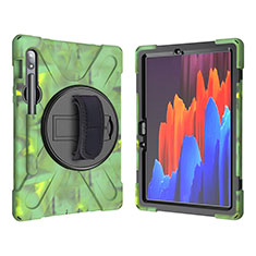 Silikon Hülle Handyhülle und Kunststoff Schutzhülle Hartschalen Tasche mit Ständer A01 für Samsung Galaxy Tab S7 11 Wi-Fi SM-T870 Armee-Grün