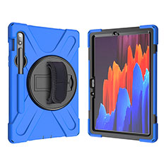 Silikon Hülle Handyhülle und Kunststoff Schutzhülle Hartschalen Tasche mit Ständer A01 für Samsung Galaxy Tab S7 11 Wi-Fi SM-T870 Blau