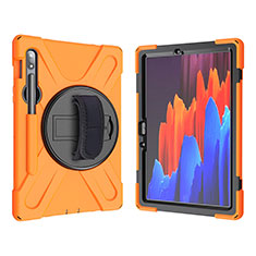 Silikon Hülle Handyhülle und Kunststoff Schutzhülle Hartschalen Tasche mit Ständer A01 für Samsung Galaxy Tab S7 11 Wi-Fi SM-T870 Orange