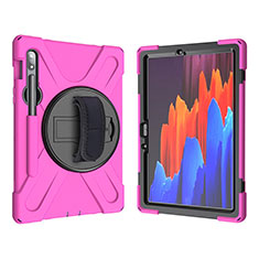 Silikon Hülle Handyhülle und Kunststoff Schutzhülle Hartschalen Tasche mit Ständer A01 für Samsung Galaxy Tab S7 11 Wi-Fi SM-T870 Pink