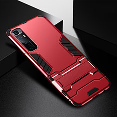 Silikon Hülle Handyhülle und Kunststoff Schutzhülle Hartschalen Tasche mit Ständer A01 für Xiaomi Mi 10 Ultra Rot